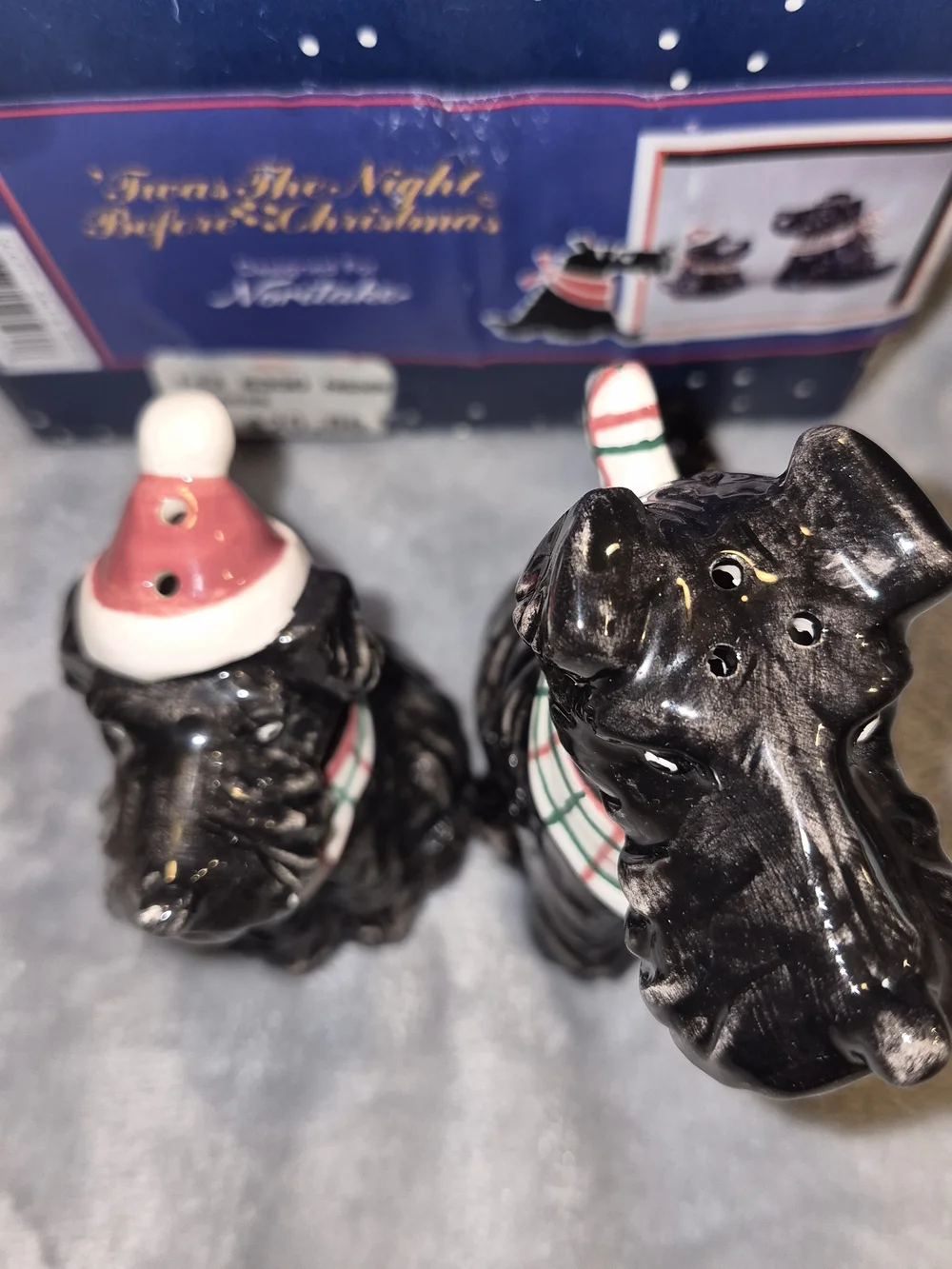 Noritake Black Scottie Dog Salt and Pepper Shakers with Plaid Scarves